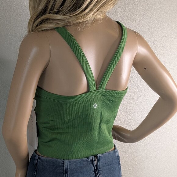 Athleta Tank Top Size XL Green Aurora High-Neck Cropped V-Back Seamless NWT Yoga - Picture 9 of 16